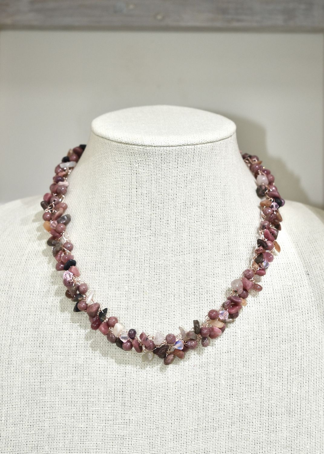 Rhodochrosite Wire Crochet Necklace