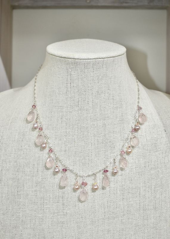 Rose Quartz Teardrop Dangle Necklace