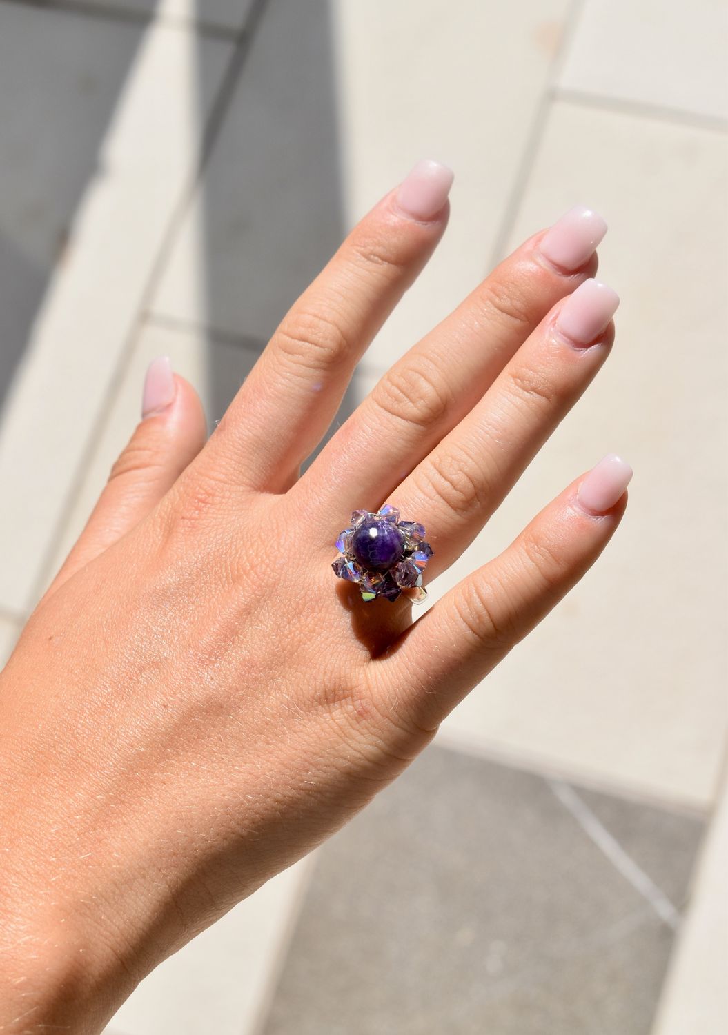 Purple Swarovski Flower Ring