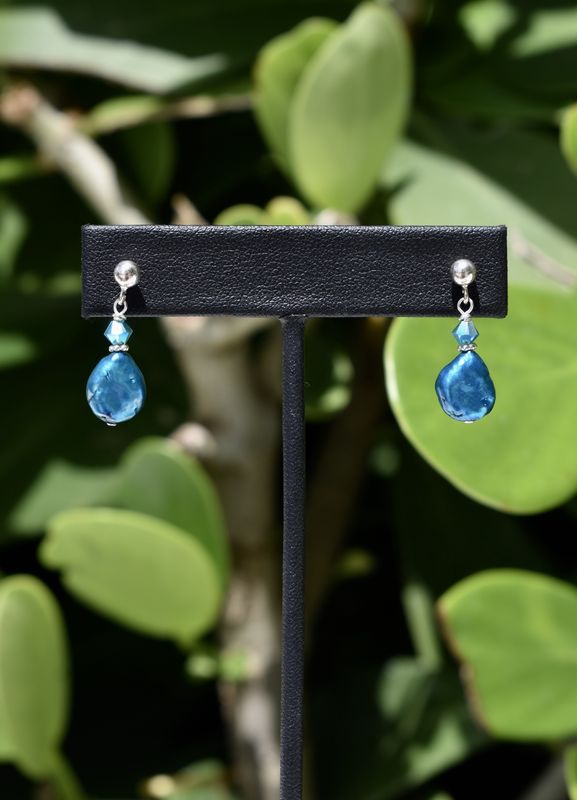 Blue Fresh Water Pearl Short Earrings