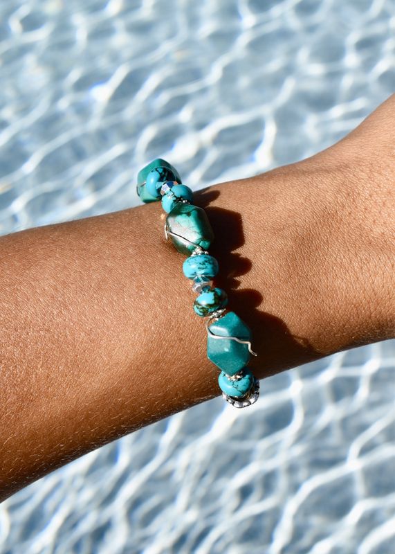 American Turquoise Nugget Wrapped Bracelet