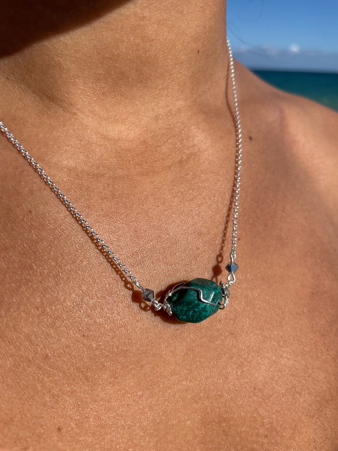 American Turquoise Nugget Wrapped Chain Necklace