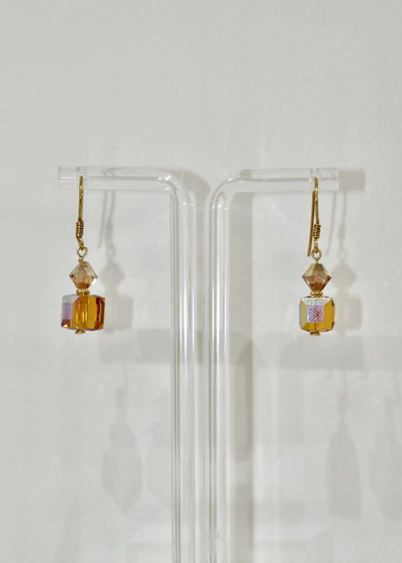 Fire Orange Square Short Earrings