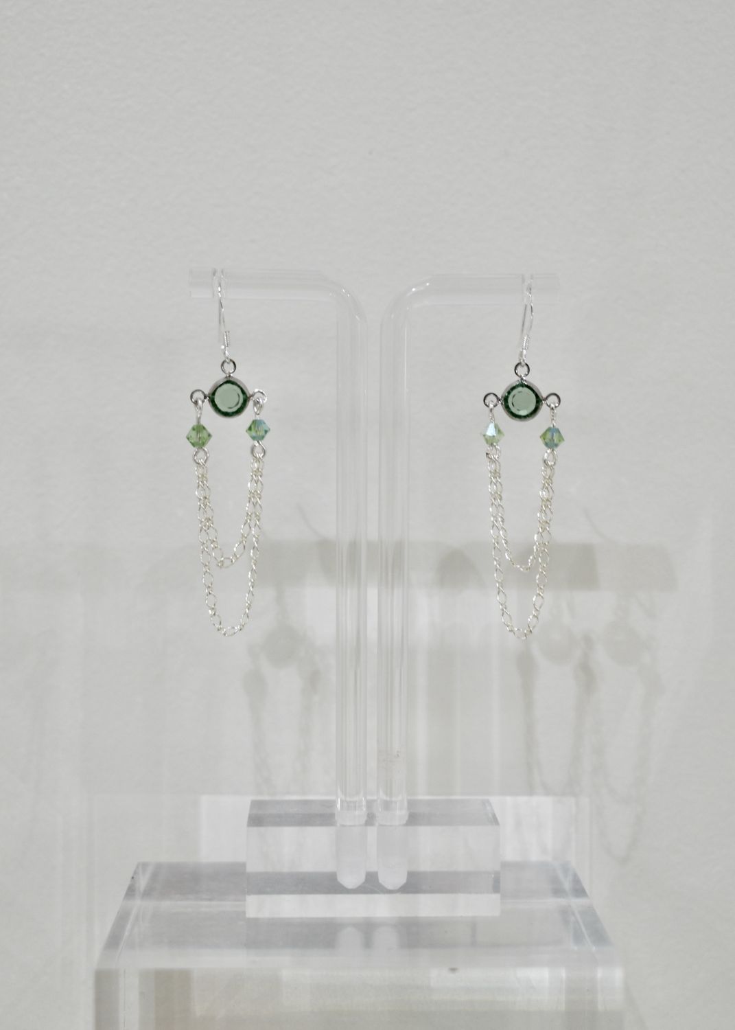 Green Swarovski Crystal Double Chain Earrings