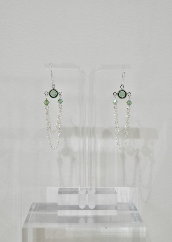 Green Swarovski Crystal Double Chain Earrings
