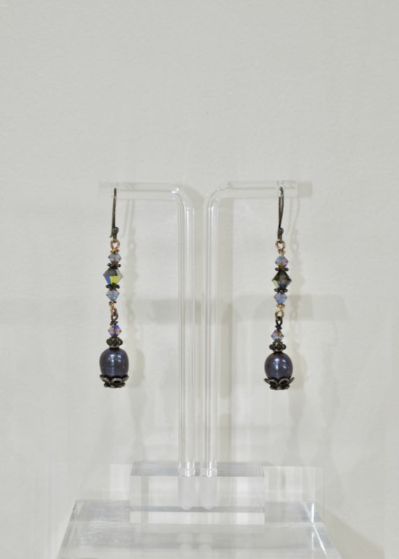 Purple Fresh Water Pearl Long Earrings