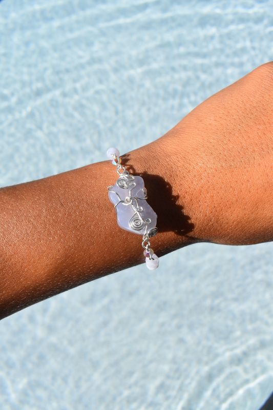 Blue Lace Agate Nugget Wrapped Bracelet