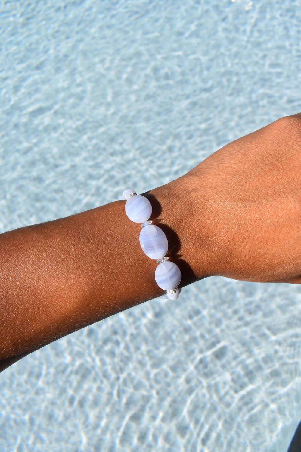 Blue Lace Agate Flat Oval Bracelet