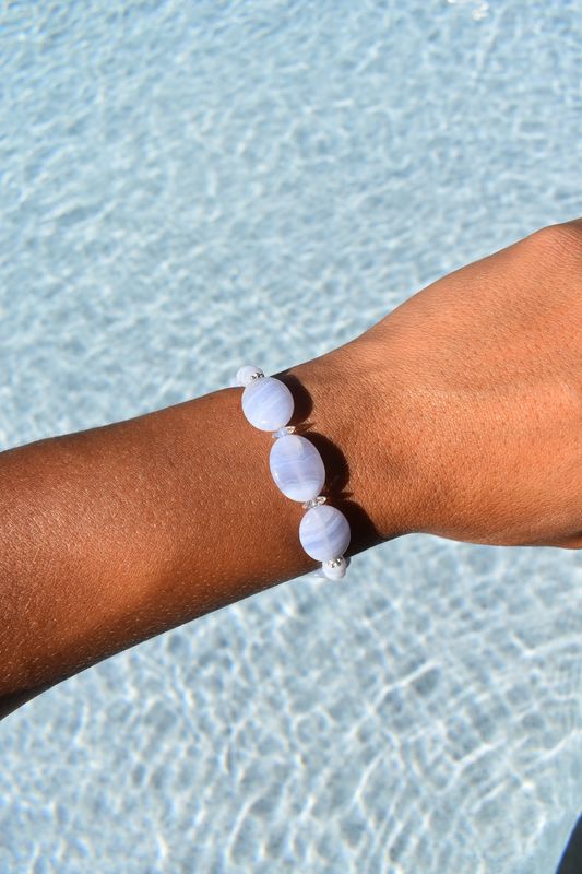 Blue Lace Agate Flat Oval Bracelet