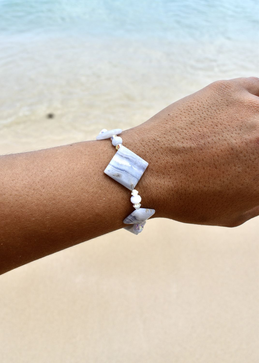 Blue Lace Agate Flat Square Bracelet