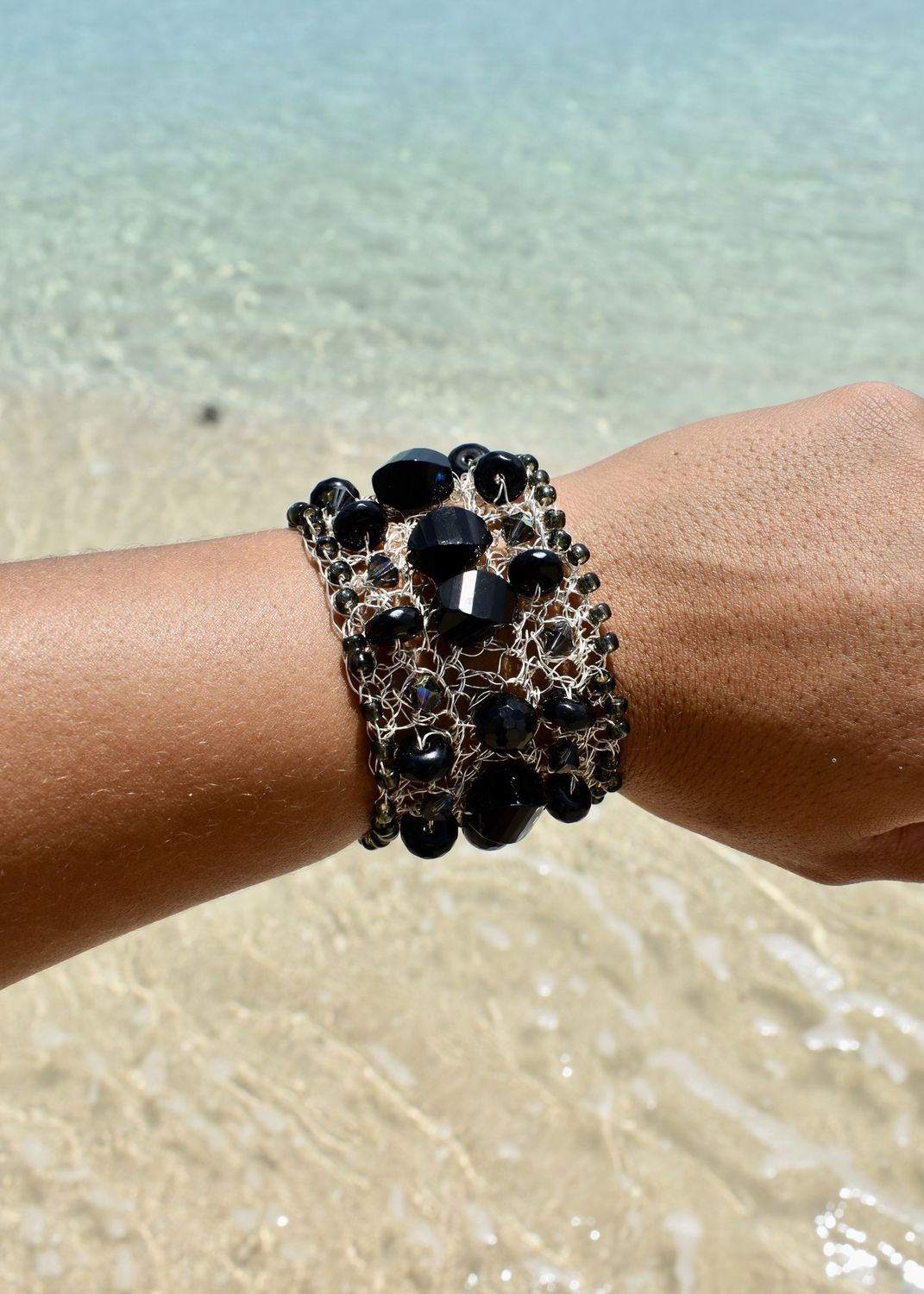Onyx Wire Crochet Wide Bracelet