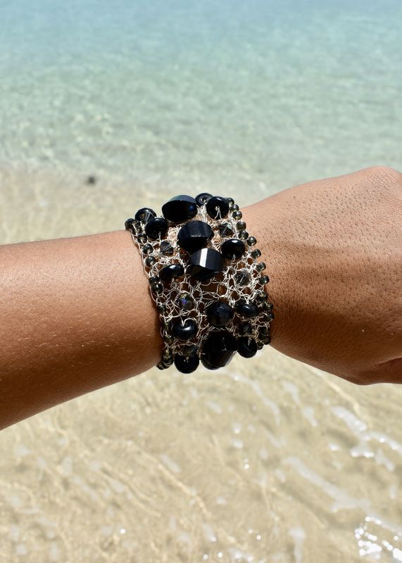 Onyx Wire Crochet Wide Bracelet