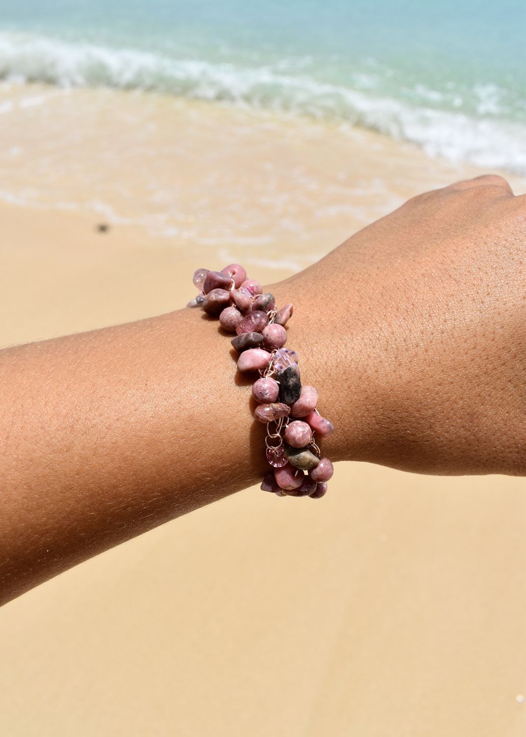 Rhodochrosite Wire Crochet Bracelet