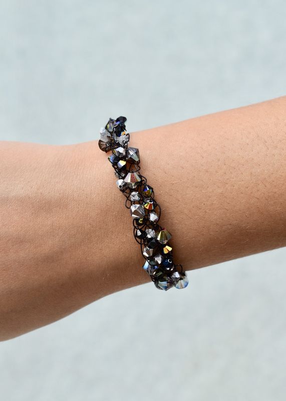 Black &amp; Grey Swarovski Wire Crochet Bracelet