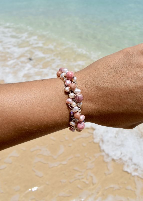 Rhodonite Wire Crochet Bracelet