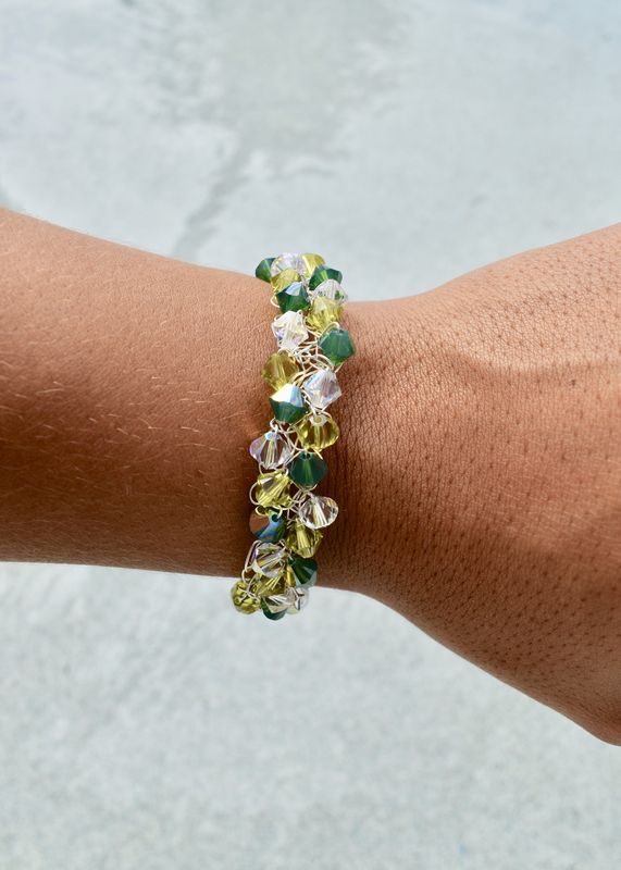 Green Swarovski Wire Crochet Bracelet
