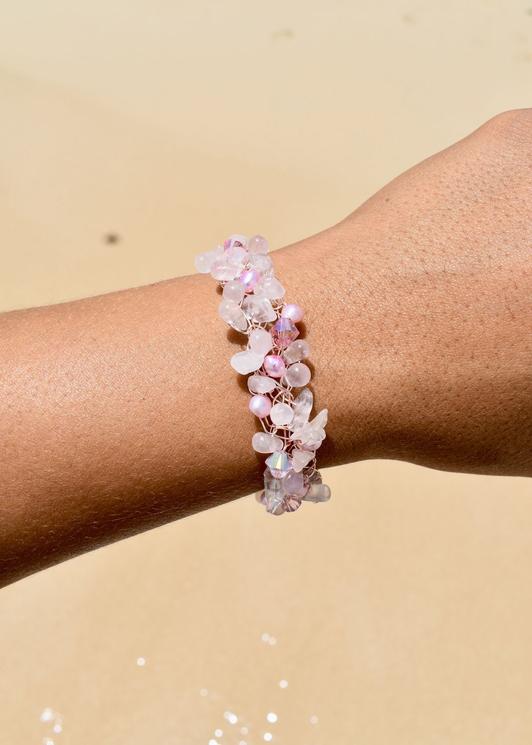 Rose Quartz Wire Crochet Bracelet