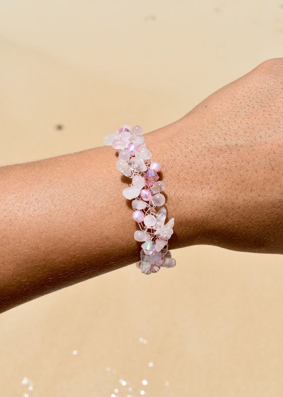 Rose Quartz Wire Crochet Bracelet