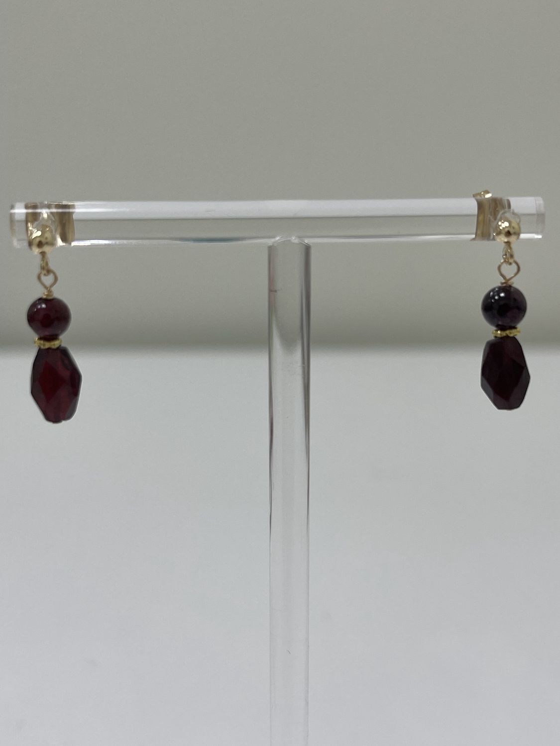 Garnet Faceted and Round Beaded Stud Earrings