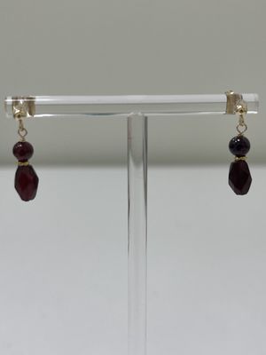 Garnet Faceted and Round Beaded Stud Earrings