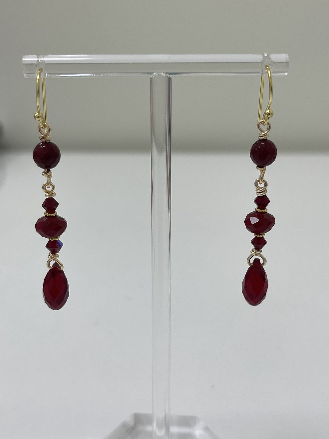 Garnet Long Teardrop and Crystal Earrings