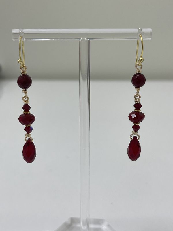 Garnet Long Teardrop and Crystal Earrings