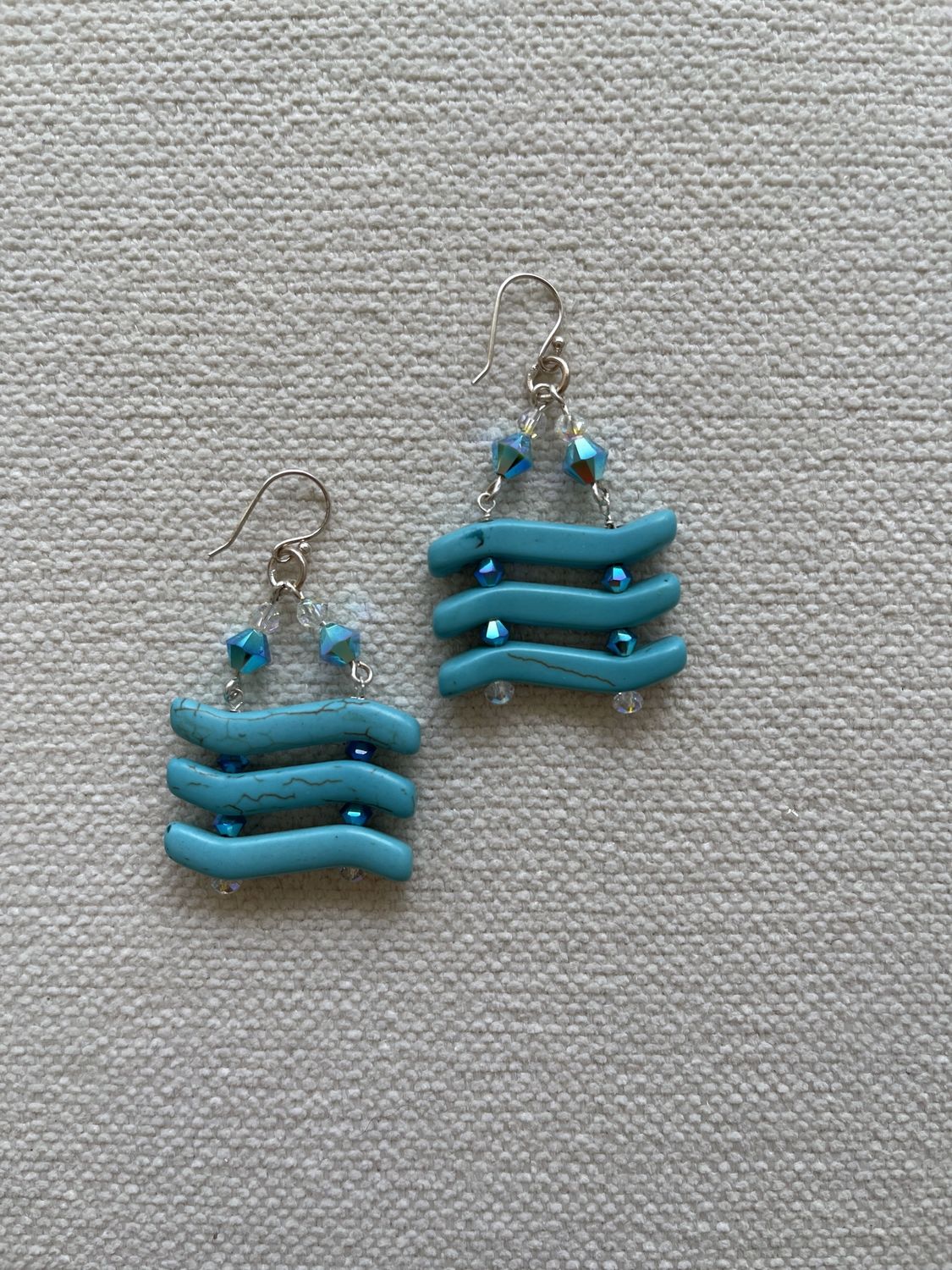 Sterling Silver Turquoise Stick Earrings w/Crystals