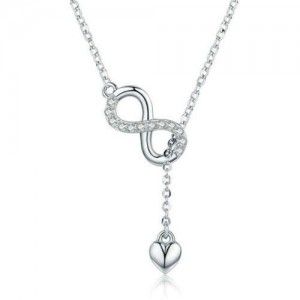 Popular Rhinestone Inlaid Twist and Heart Combo Infinity Pendant, 925 Sterling Silver Necklace