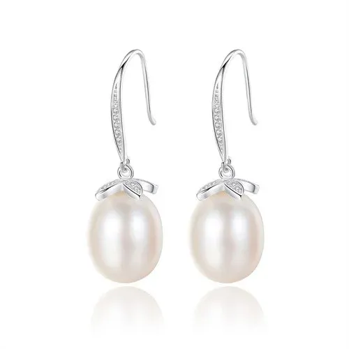 Fresh Water Natural Pearl Dangle 18k Gold Plating Fashion 925 Sterling Silver Earrings