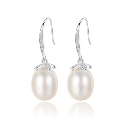 Fresh Water Natural Pearl Dangle 18k Gold Plating Fashion 925 Sterling Silver Earrings