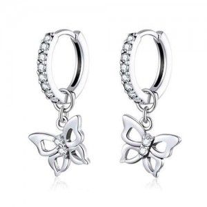 Sparkling Cubic Zirconia Decorated Hollow Butterfly 925 Sterling Silver Earrings