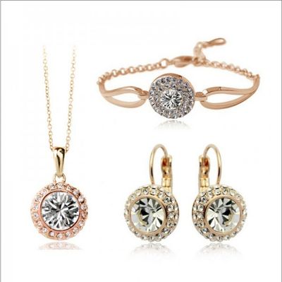 Round Austrian Crystal Three-piece Jewelry Set