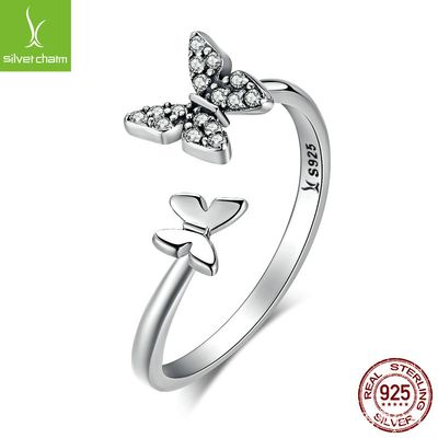 Double Butterfly Flying 925 Silver Ring