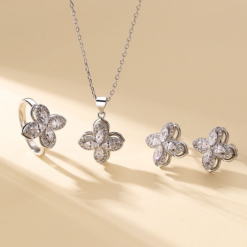 Same Style Micro-paved Zircon Flower Inspired Jewelry Set