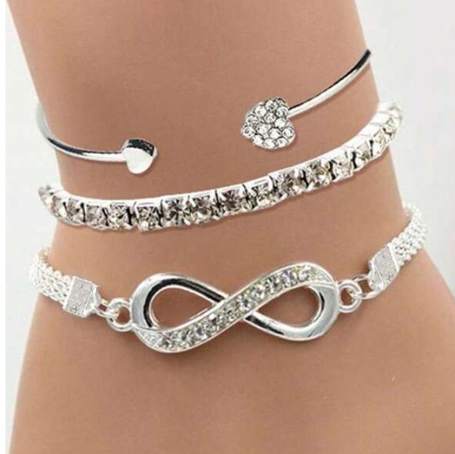 Love Open Bracelet Creative Retro Lucky 8-Infinity Character Bracelet Set