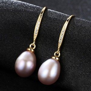 Water Drop Natural Pearl, 925 Sterling Silver Earings - Purple