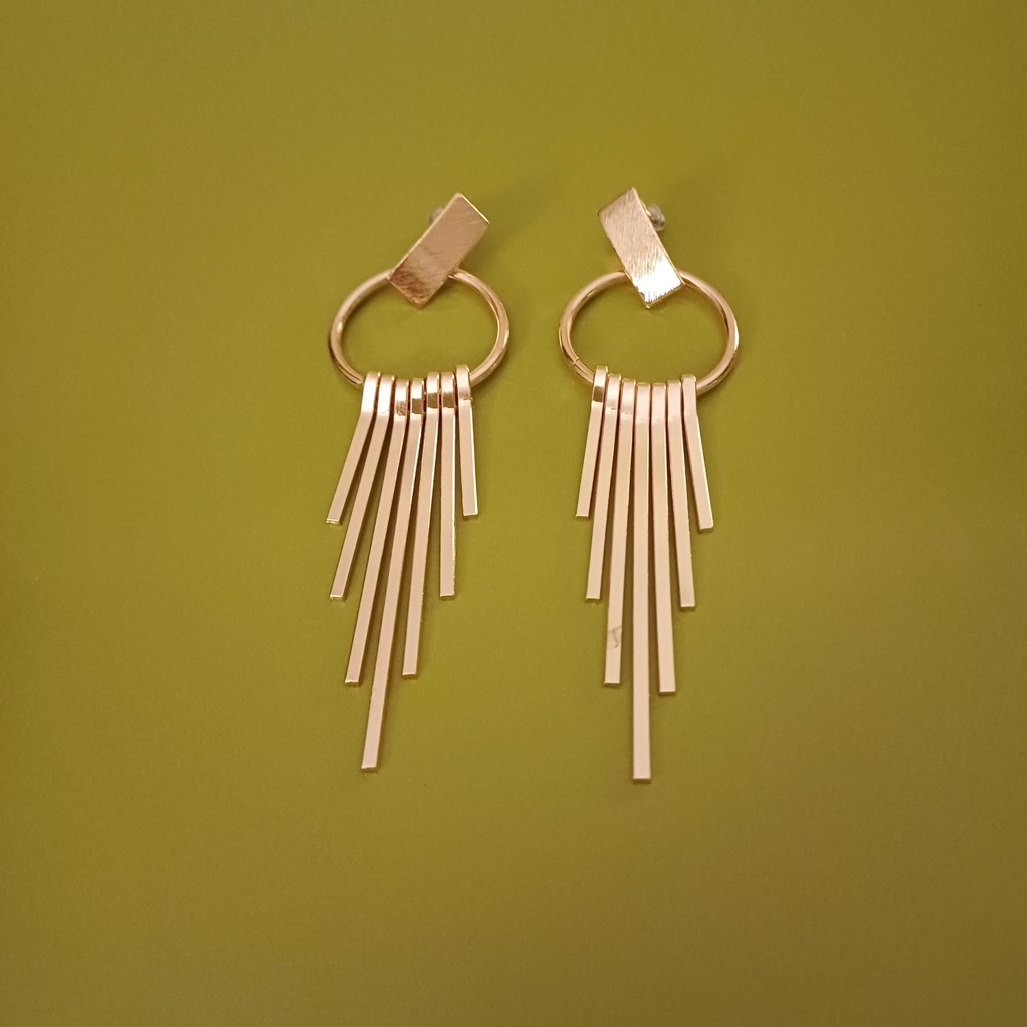 Modern, creative, golden metal tassel drop earrings