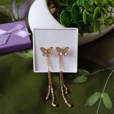 1 pair Fashion Zinc Alloy Butterfly &amp; Tassel Drop Earrings