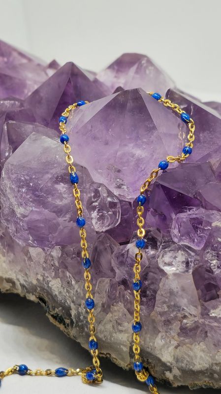 Gold Filled Enameled Translucent Blue Glitter Bead Chain 1.75mm