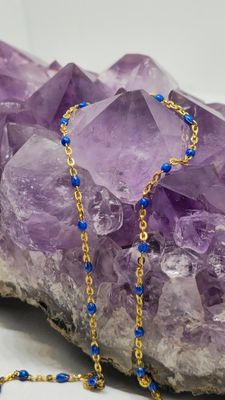 Gold Filled Enameled Translucent Blue Glitter Bead Chain 1.75mm