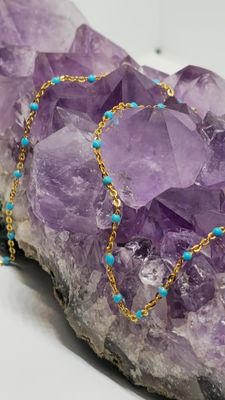 Gold Filled Enameled Teal Bead Chain 1.75mm