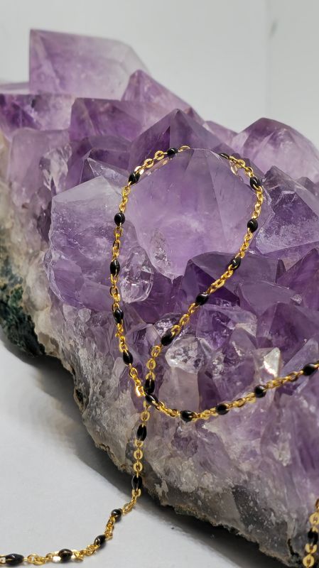 Gold Filled Enameled Black Bead Chain 1.75mm