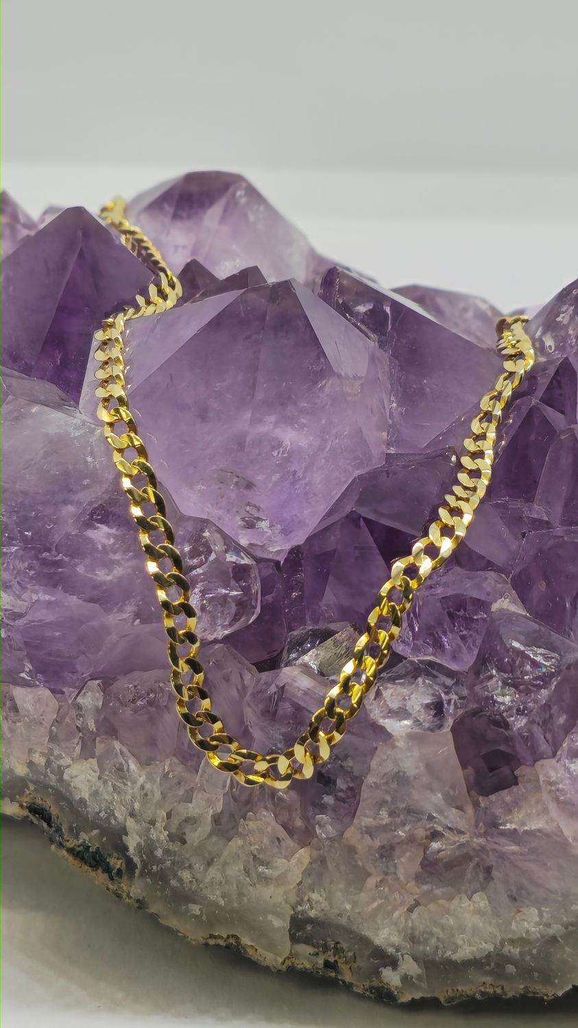 14K Yellow Gold Concave Cuban Link Chain 3mm