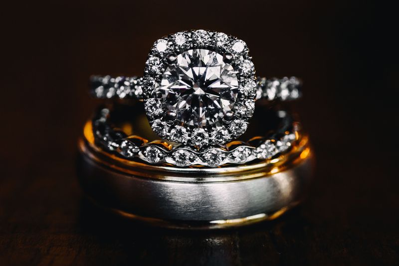 Round Diamond Halo Engagement Ring  with Wedding Bands