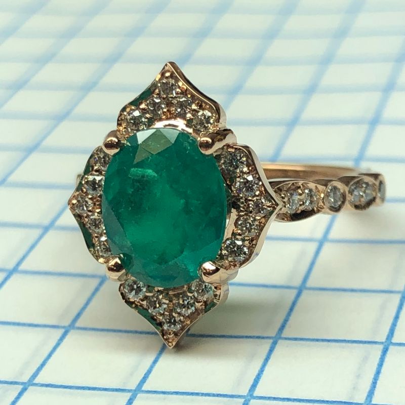 Emerald and Diamond Ring in 18K Rose Gold