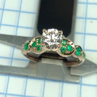 Diamond &amp; Emerald Engagement Ring in 14K Rose Gold