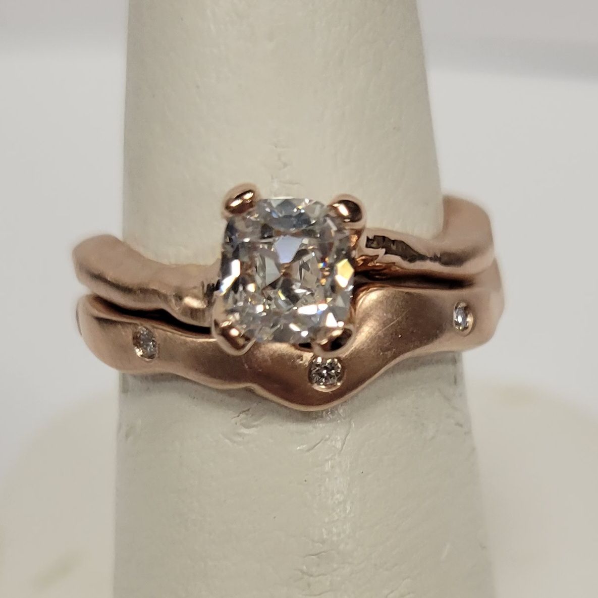 Old Mine Cut Diamond Wedding Set in 18K Rose Gold