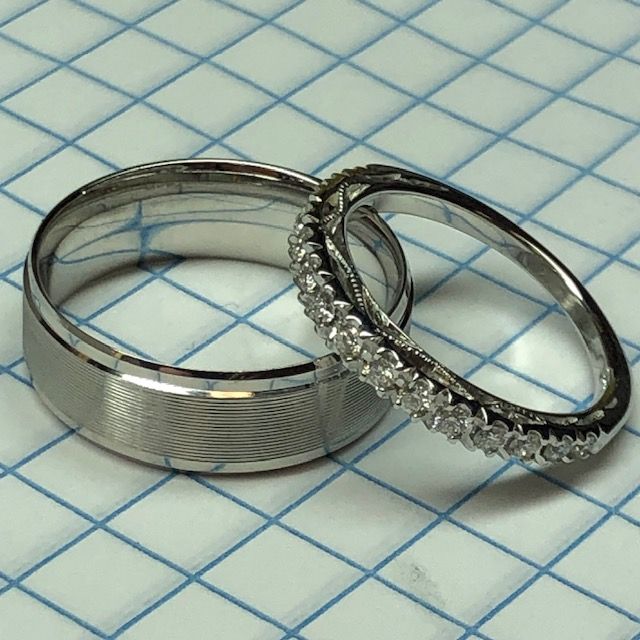 Wedding Band Set in 14K White Gold
