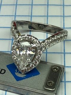 Pear Shape Diamond Halo Engagement Ring in 18K White Gold