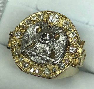 Masonic Diamond Ring in Two Tone 14K Gold